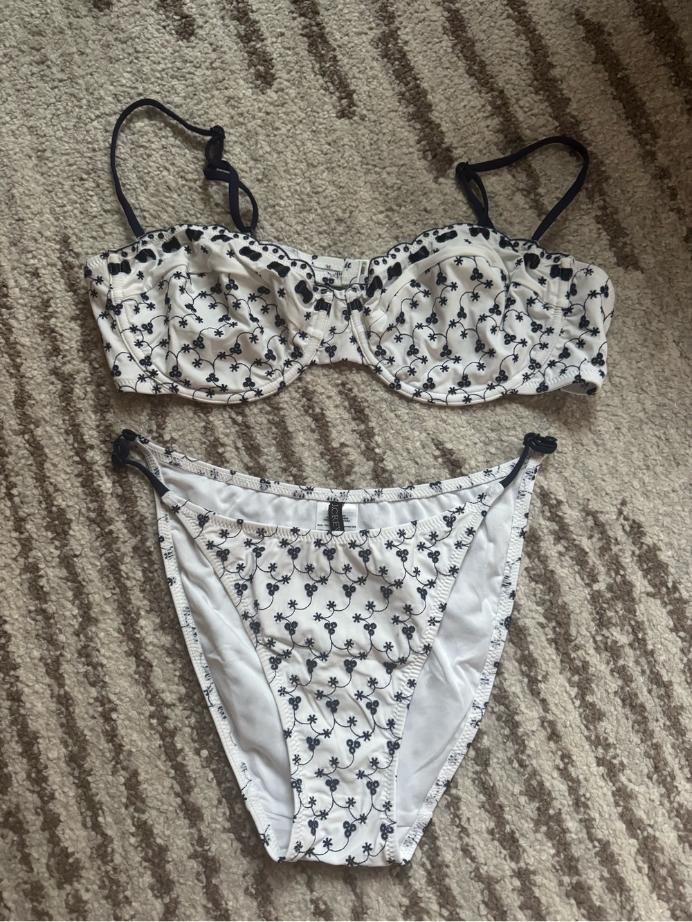 J. Crew White and navy Eyelet Floral Print Bikini Set